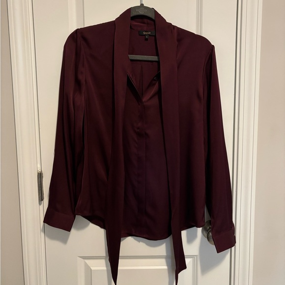 Quince Washable Stretch Silk Tie Neck Blouse in Wine Tasting size S - Picture 4 of 8